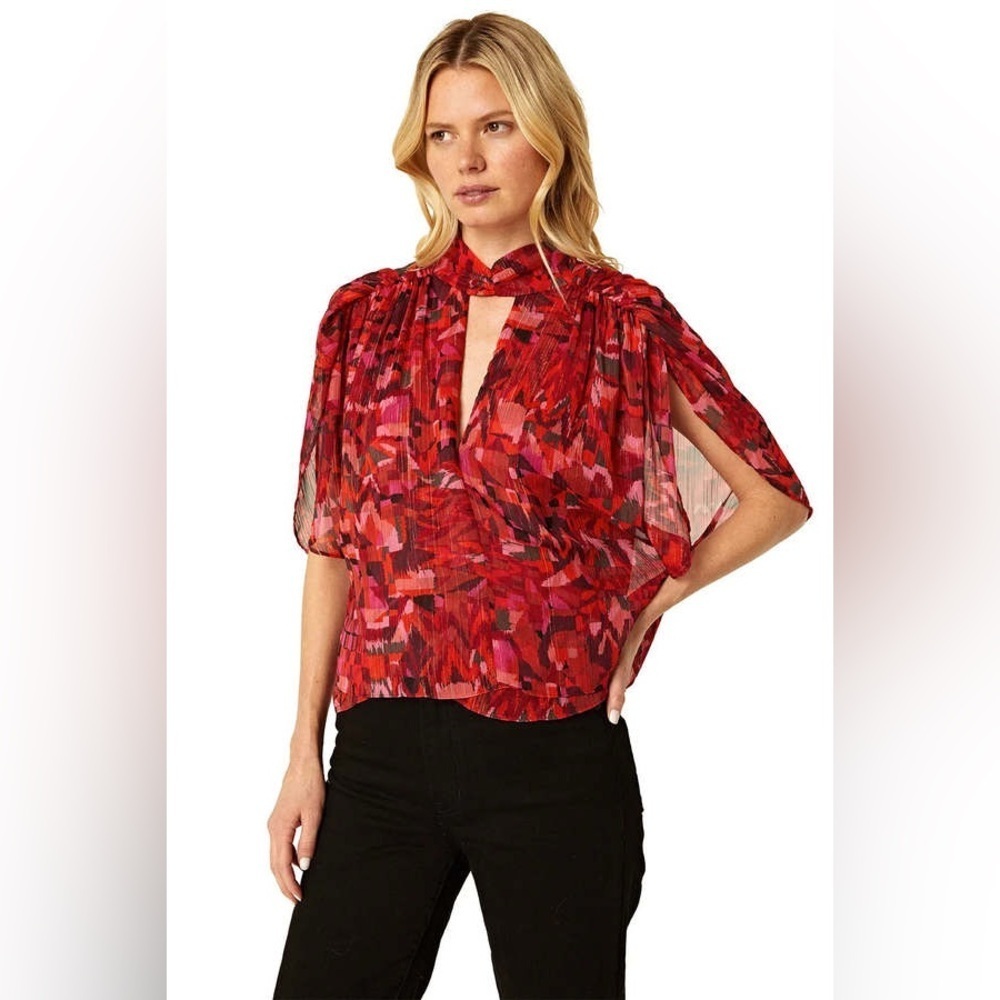 MISA LOS ANGELES GRETA TOP NWT RED PRINT SILK BLOUSE EVENING /DATE NIGHT S